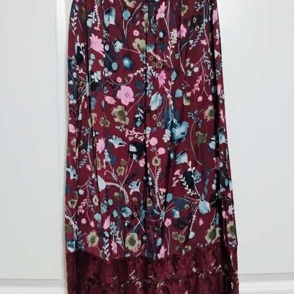 Joe Fresh Dresses & Skirts - Joe Fresh Burgundy Floral Maxi Skirt with Lace Trim